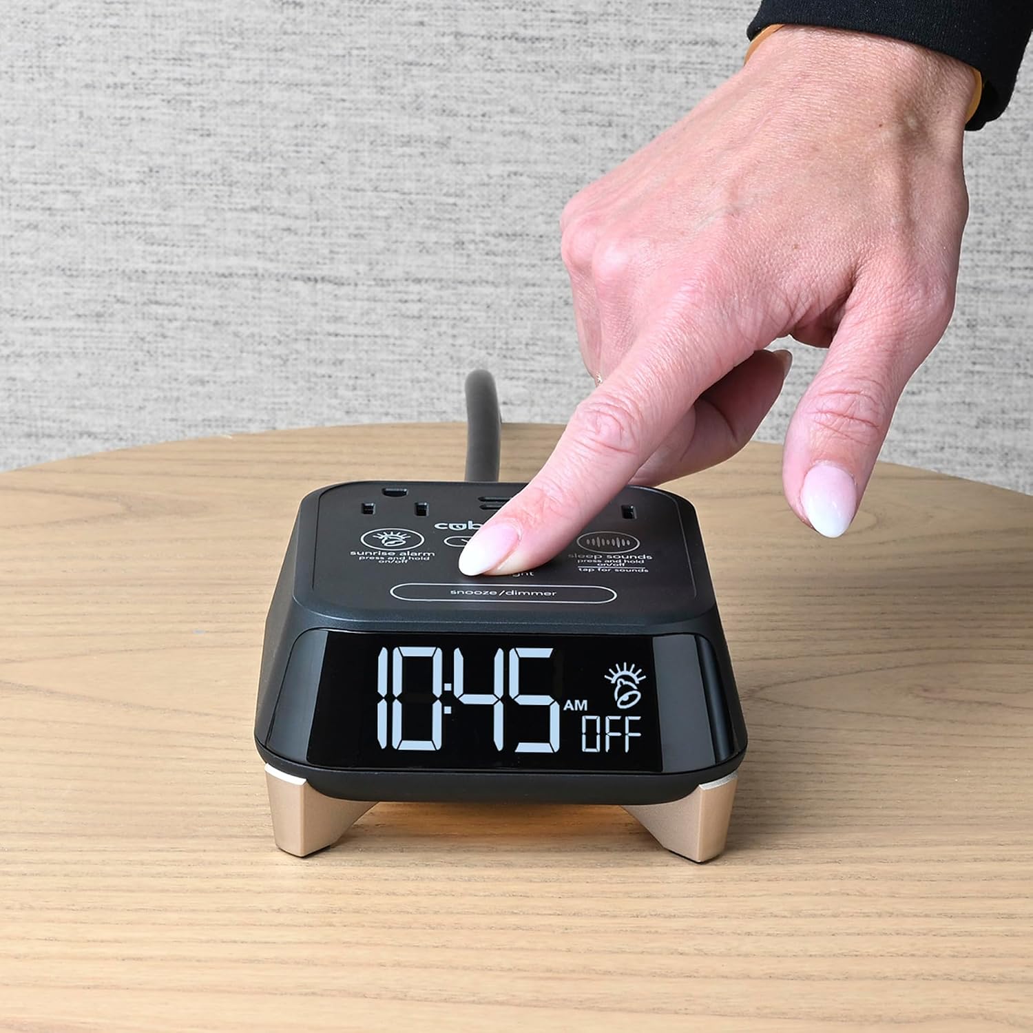 Brandstand CubieTime Zen (Latest Model) - White Noise/Sleep Sounds Alarm Clock Charger with 2 USB-C Ports, 2 Power Outlets, Night Light