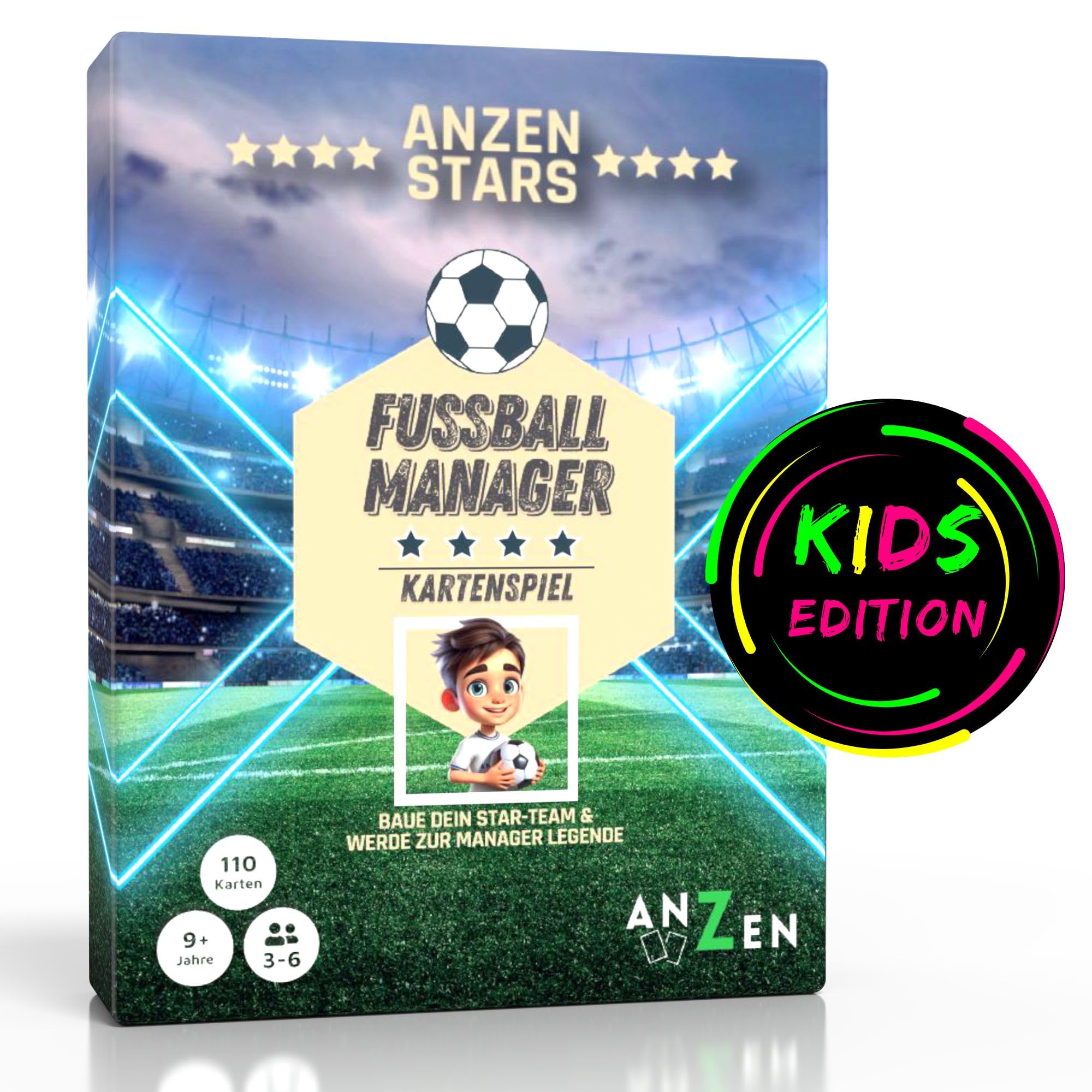 ANZEN Stars – Gestionnaire de football – Jeu de cartes | Cadeau pour enfants et fans de football à Noël | Jeu de société pour garçons passionnés de football à partir de 8 à 9 ans | Jeu de famille |