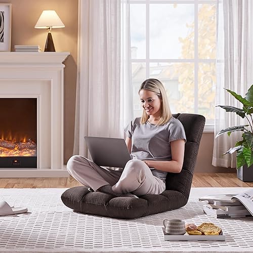 Miniatura 29 de Yaheetech Silla plegable de suelo con soporte para el respaldo, silla plegable acolchada para juegos con respaldo ajustable 14, sofá reclinable para