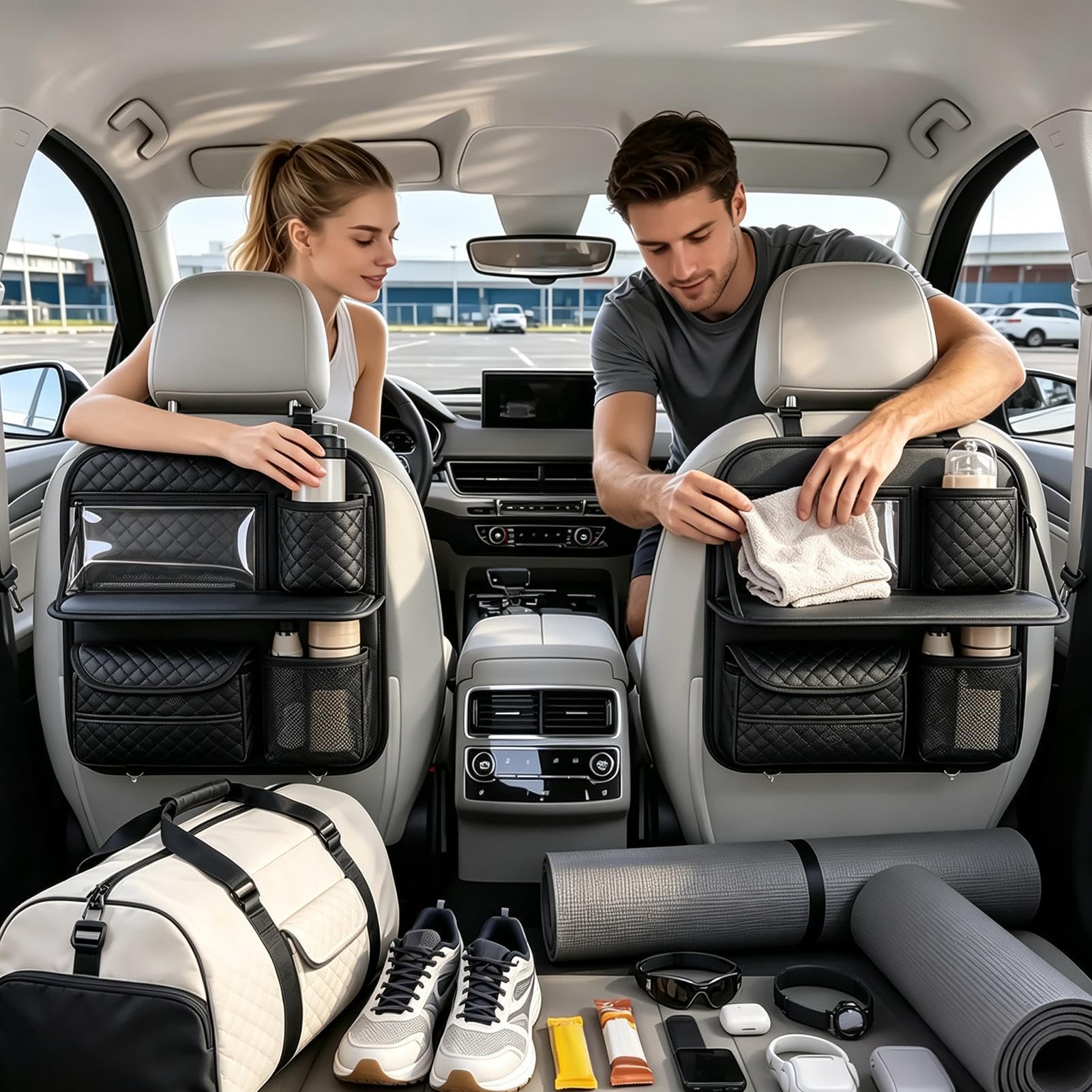 Organizer per sedile posteriore auto, anti-fuoriuscita, facile da installare | Organizer posteriore con portabicchieri per telefono, bevande, viaggi su strada, vacanze in famiglia e pendolari