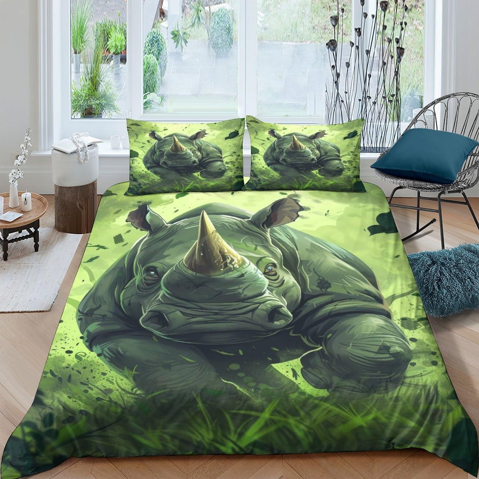 Parure de lit 3 pièces housse de couette 200x200 microfibre rhinocéros