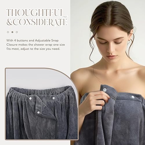 Miniatura 4 de SINLAND Toallas de baño de microfibra ligeras hasta la rodilla para mujer, con cierre ajustable, 28 x 54 pulgadas, color gris