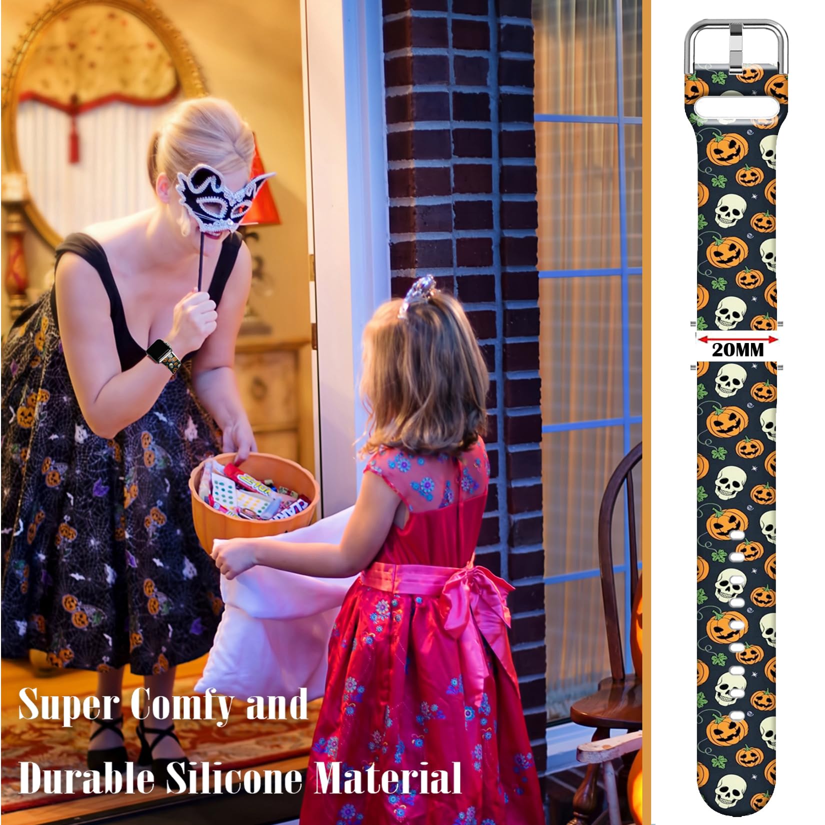 DOO UC 20mm Christmas Floral Silicone Band Compatible with Samsung Watch Active 2 40mm 42mm Women Sport 20mm Replacement Strap for Silicone Floral Replacement Sport Rubber Strap