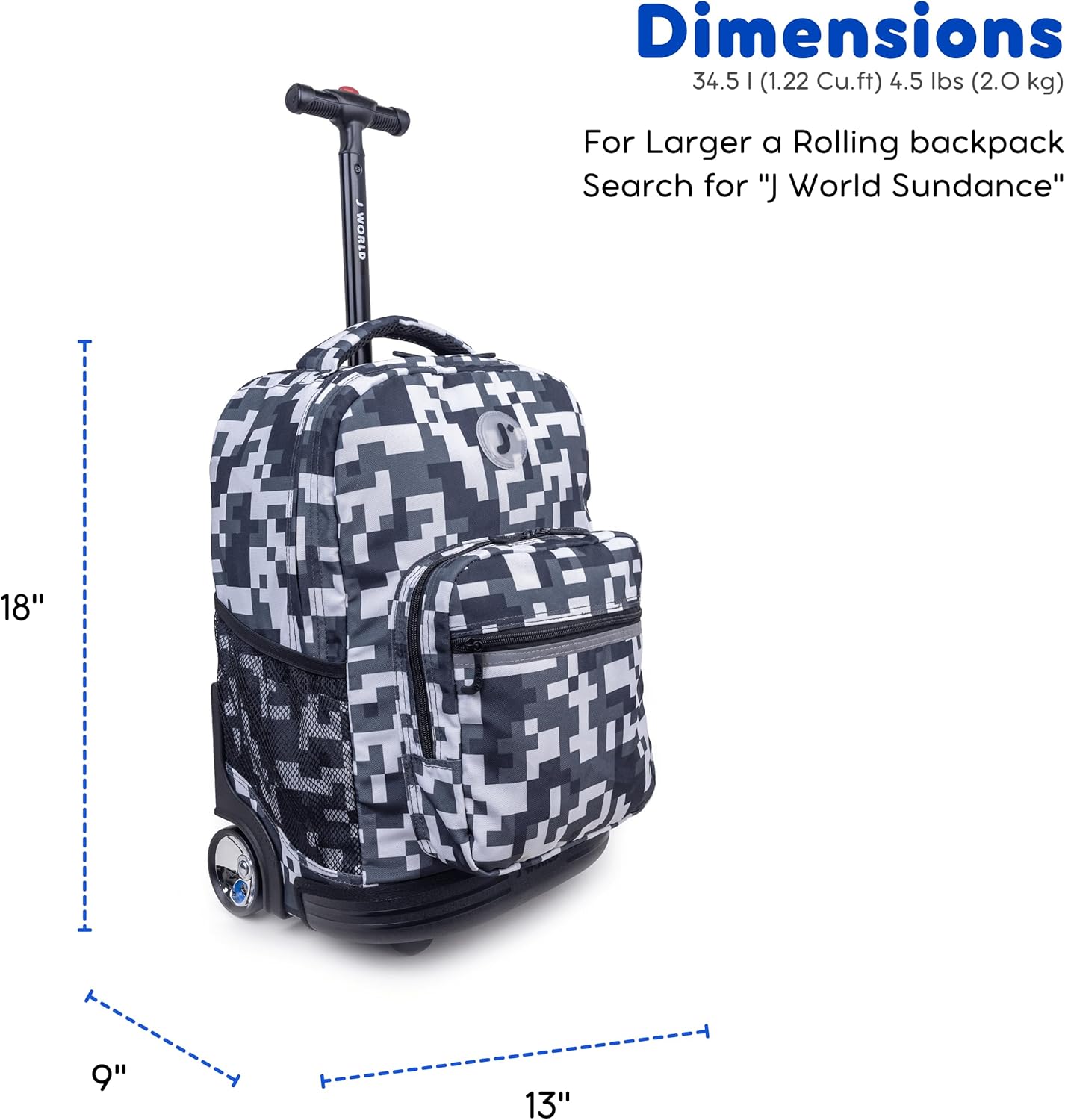 J World Sunrise Kids Rolling Backpack for Girls Boys. Roller Bookbag With Wheels For School, Camo - Image 7