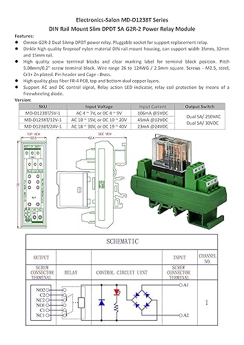 Miniatura 5 de Electronics-Salon Módulo de interfaz de relé de potencia SPDT de montaje en riel DIN delgado de 12 V ACDC 12V, G2R-1-E 12V.