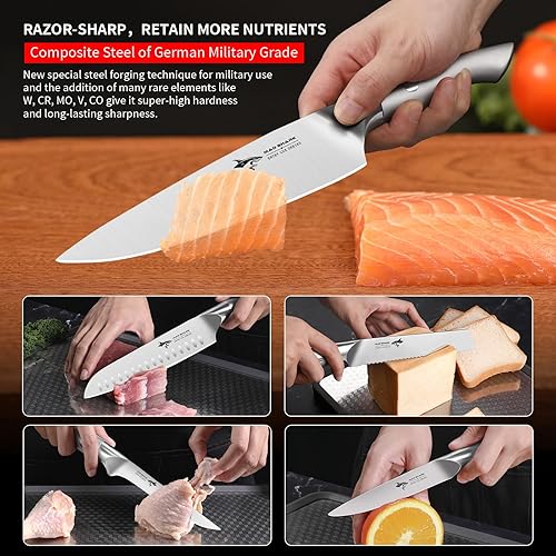 Miniatura 3 de MAD SHARK Juego de cuchillos de cocina, 5 piezas de cuchillos de chef afilados, juego de cuchillos de acero inoxidable de alto carbono con mango