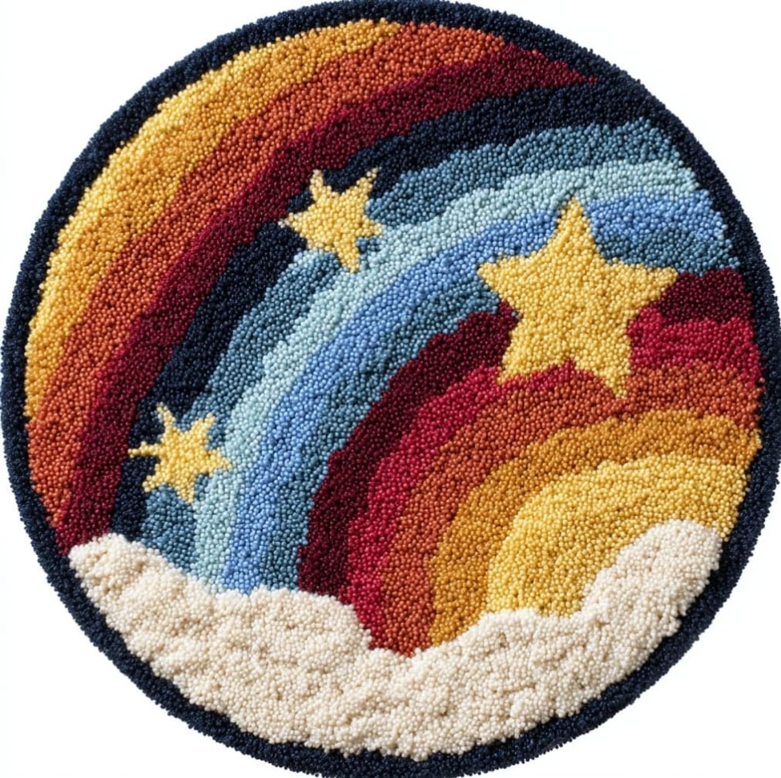 WallustrioaW Beginner Small Size Latch Hook Kits,Rainbows and Stars,Yarn Rug Kits Making,Mat,Craft Kits with Printed Canvas for Starter Kids Adult,50x50cm