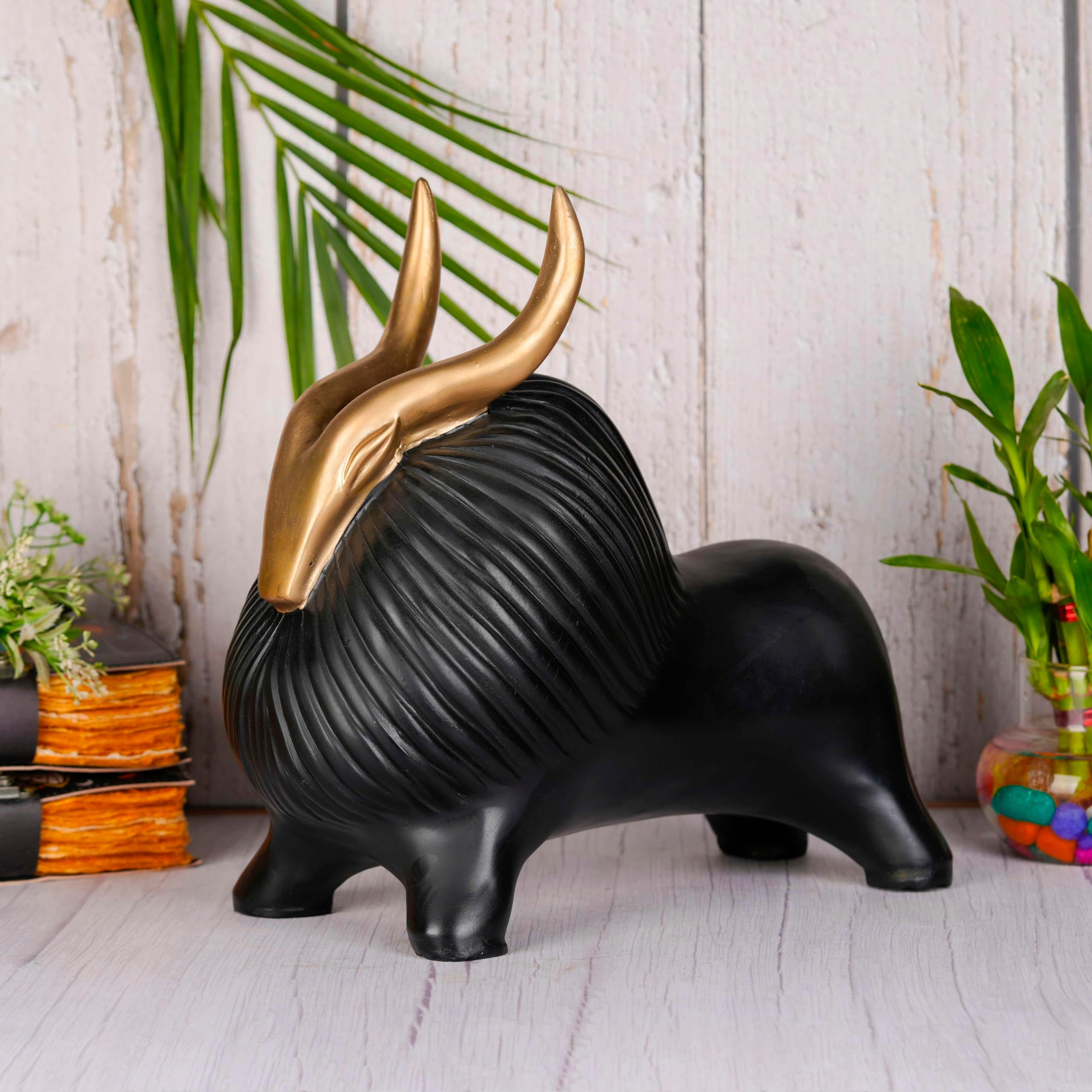 Culture Brand Black Yak Sculpture with Golden Horns Resin Showpiece for Home & Office Decor