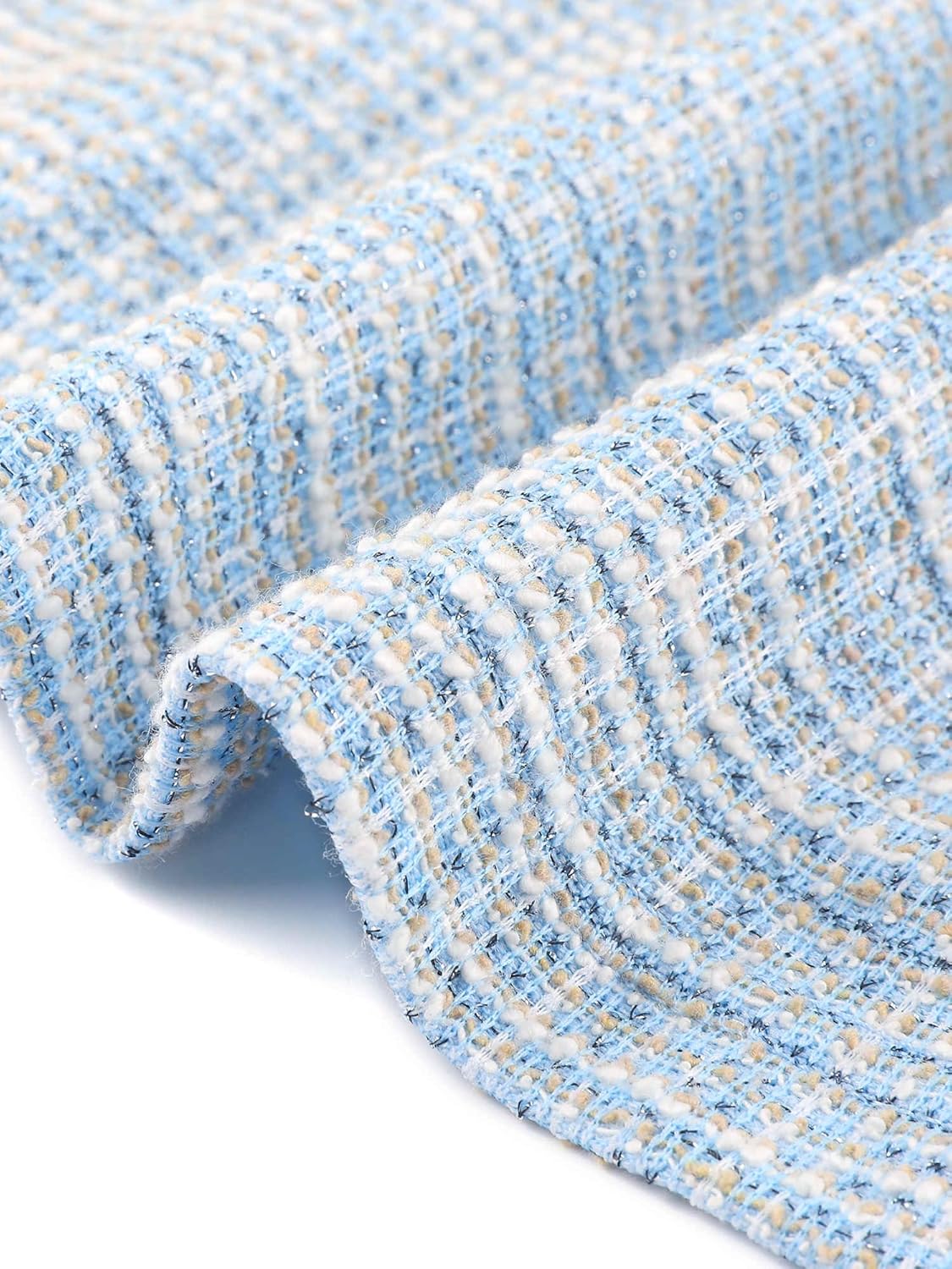 Allegra K Tweed Top for Women's Round Neck Short Sleeve Pullover Work Office Blouse Large Blue - Image 5