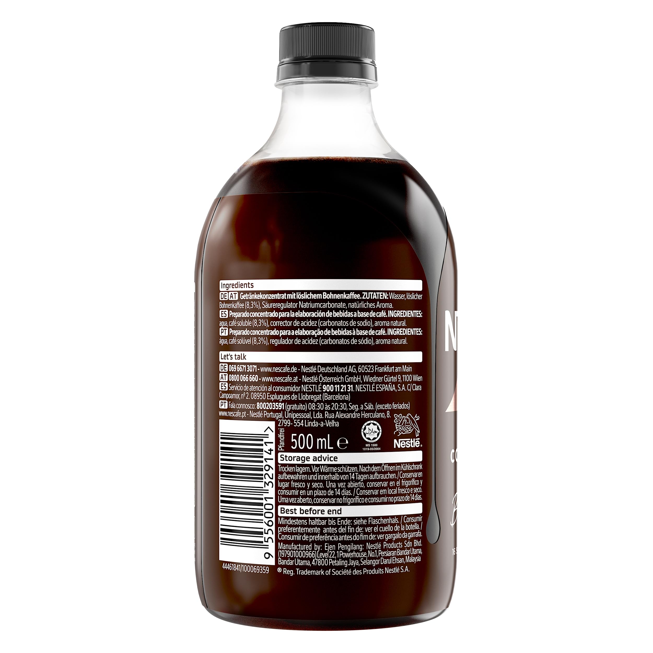 NESCAFÉ Espresso Concentrate Black, con café Arábica, sin azúcar, Concentrado de café líquido para iced coffee y lattes, Botella 500 ml