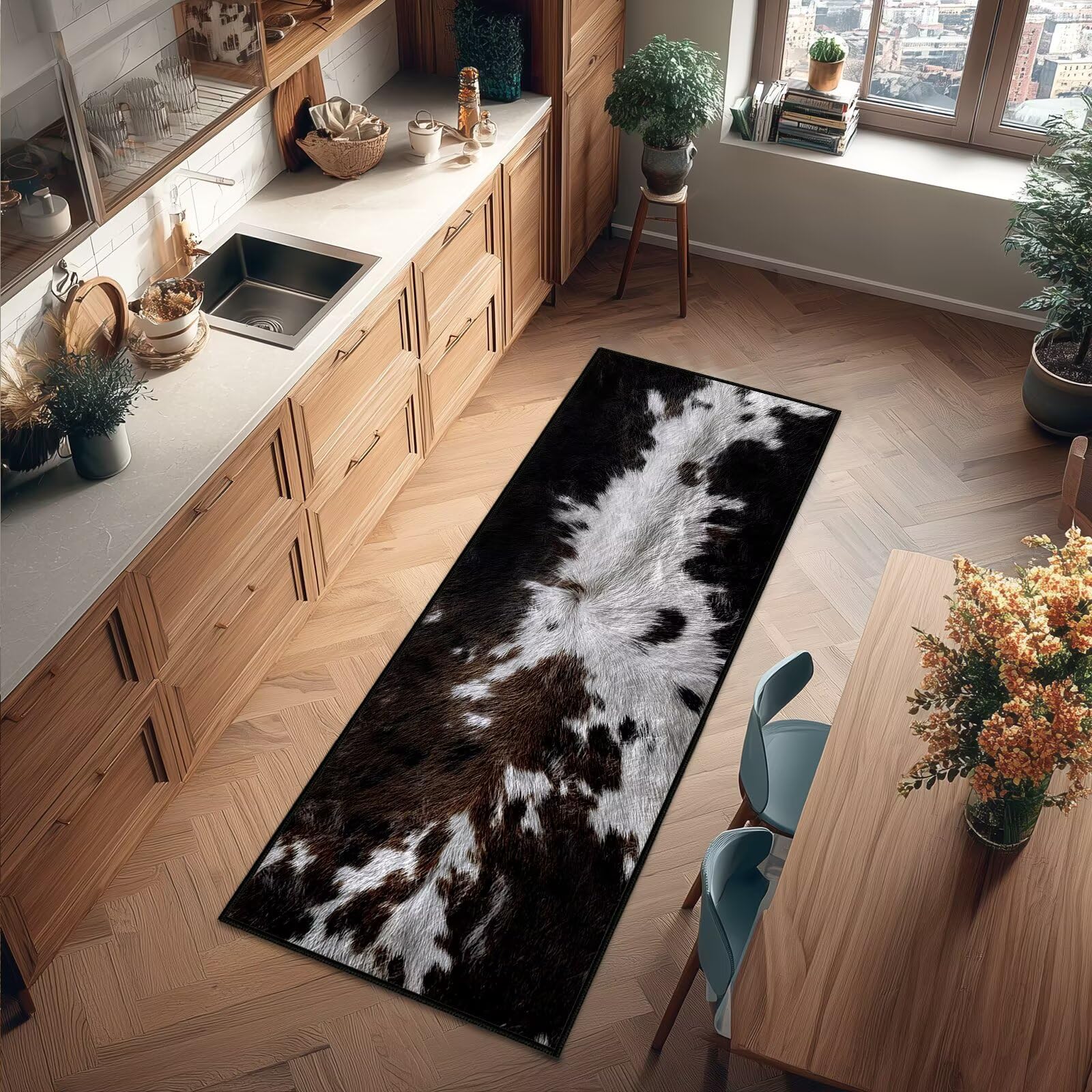 Cowhide Runner Rug 2x6,Cow Print Hallway Rugs Indoor Entrance Door Mat Washable Kitchen Runners Western Area Rug Rustic Floor Mats Non Slip Throw