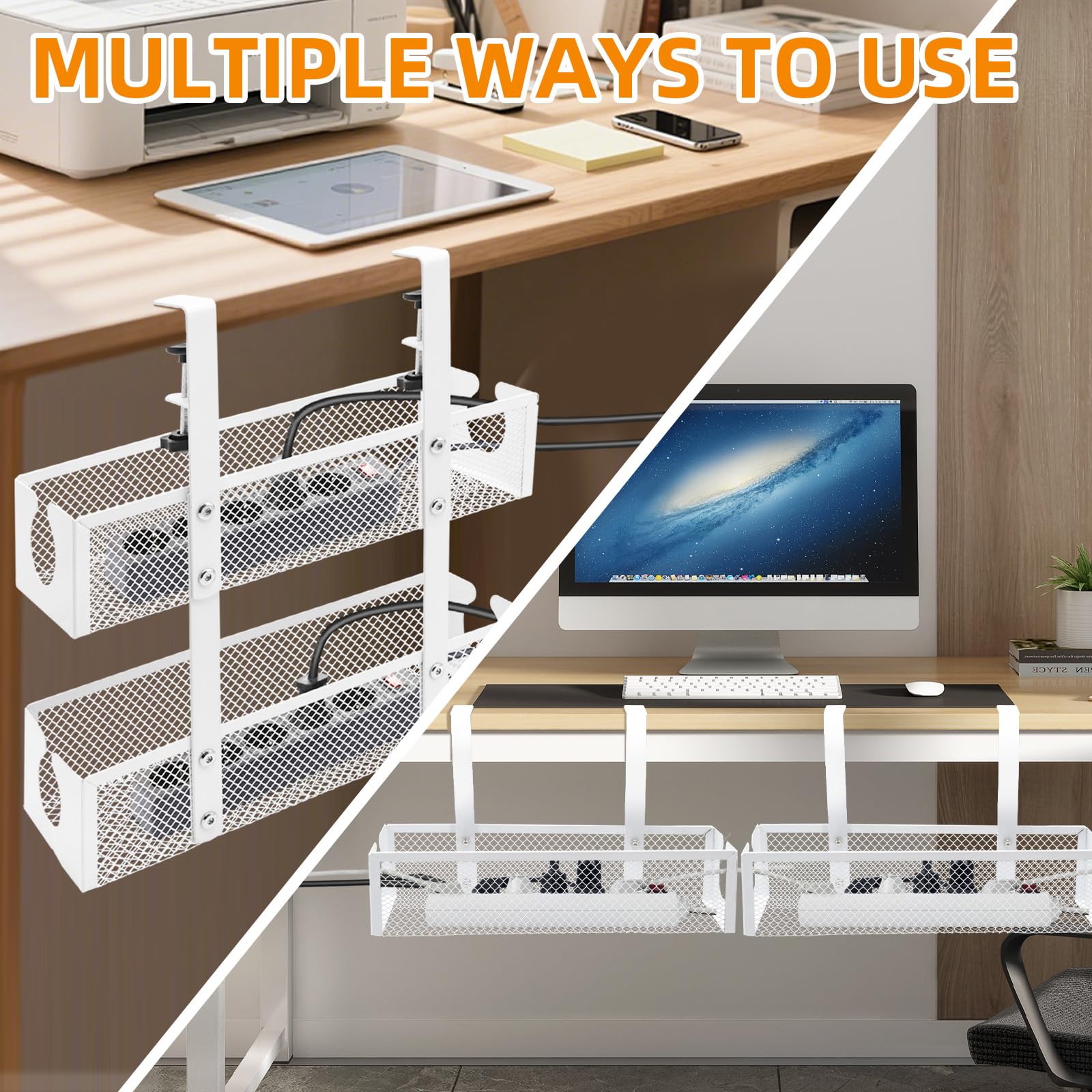 YTACREA Two Layer Under Desk Cable Management Tray, Desk PC Cable Tidy Box with Clamp Mount - Image 4