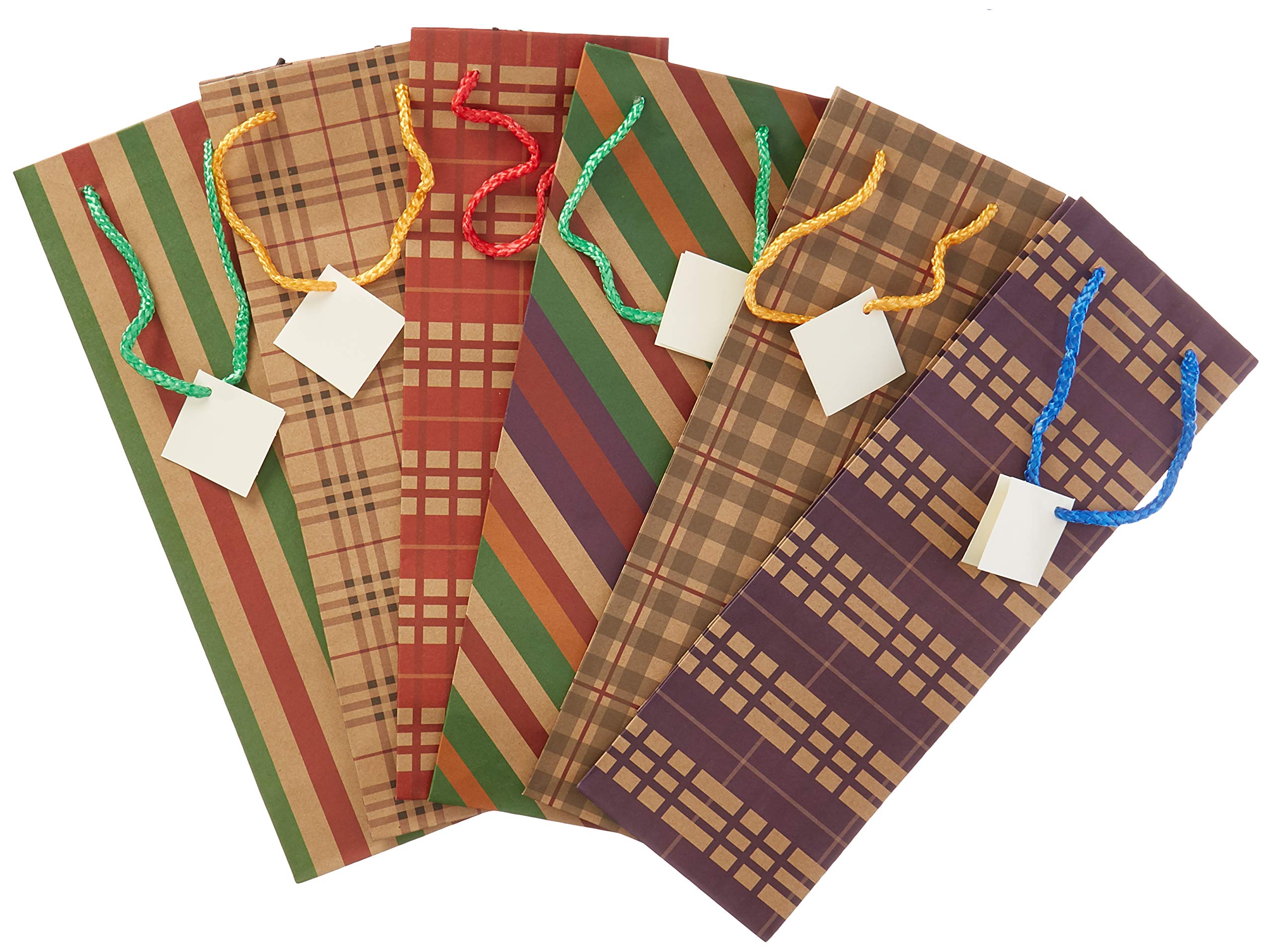 Royal Designs –Festive Plaid Stripe Wine and Liquor Bottle Gift Bags for Christmas Office Birthday – 12 Pack – 6 Styles