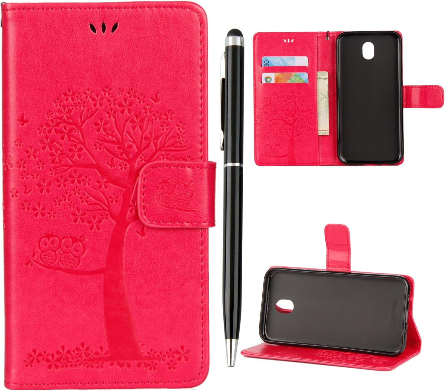iVOYI for Samsung J6 2018 Case J6 Phone Case 2018 Premium PU Leather Flip Owl Tree Embossed Case Protective Cover for Samsung Galaxy J6 2018 with [Kickstand] Card Holder & One Touch Pen, Rose Pink