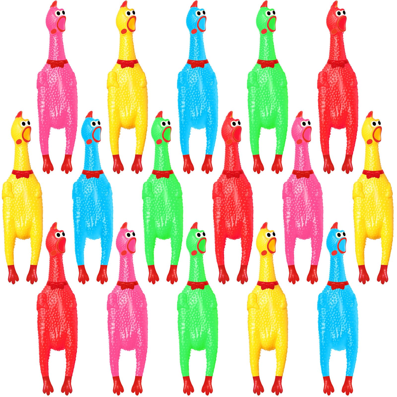 Sratte 16 Pack Screaming Chicken Toys Bulk Large Rubber Squeaking Chicken Toys for Pet Chew Gifts Prank Novelty Toy(12 Inch,Colorful)