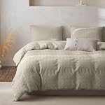 BISELINA King Duvet Cover Set – 100% Cotton Waffle Weave, Reversible 3PCS Bedding Set (1 Duvet Cover + 2 Pillow Shams), Soft, Breathable, Shabby Chic Style – Khaki, All Season