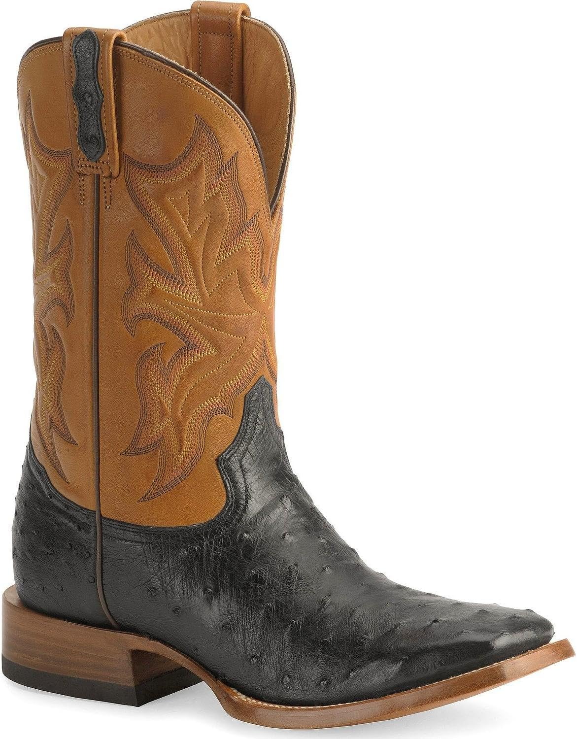 Stetson Clay (Black) - Men's Ostrich Cowboy Boot