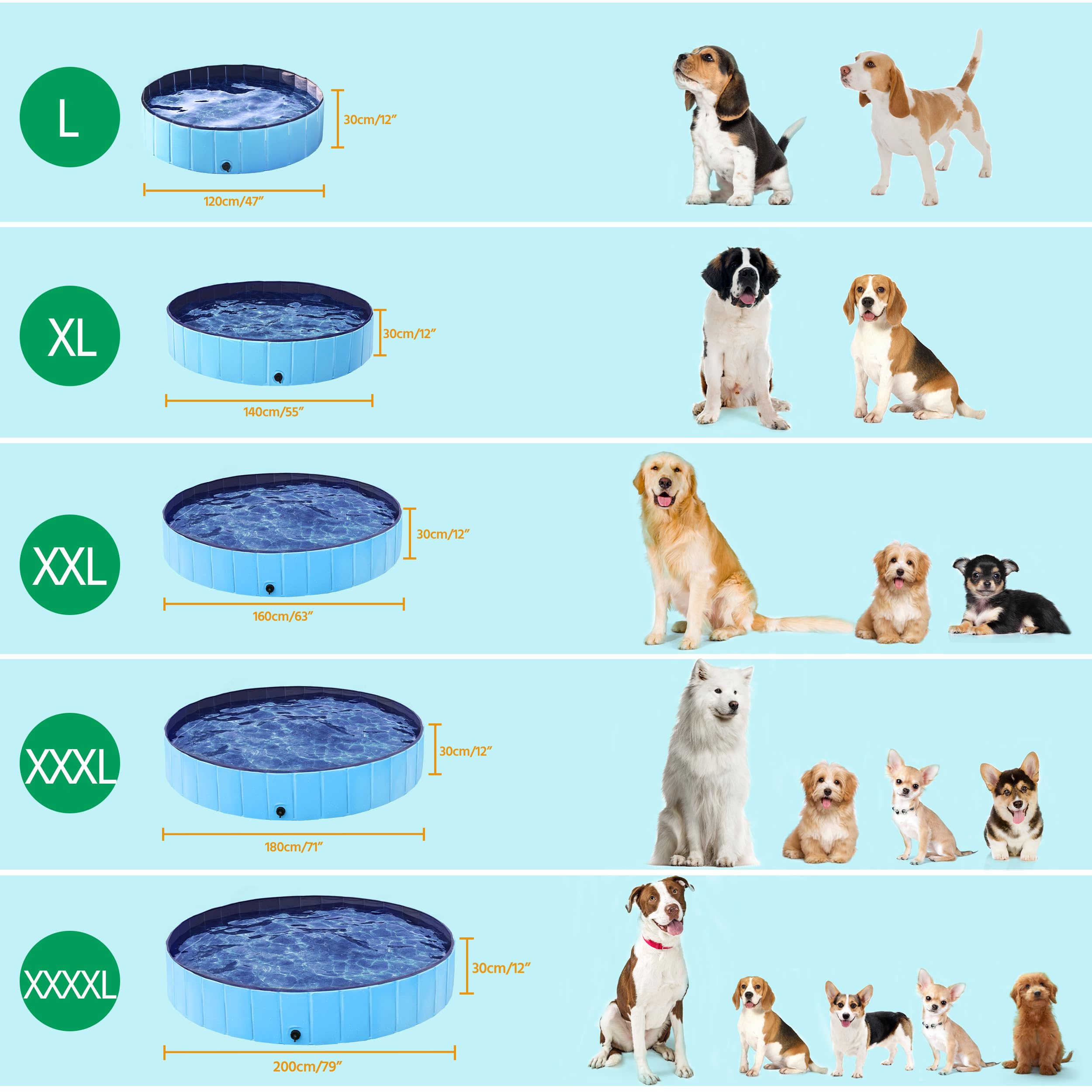 Yaheetech Piscina per Cani Gatti Pieghevole, Vasca da Bagno in PVC, Piscinetta per Animali Domestici, Rigida Portatile Antiscivolo all'Aperto Interno Giardino XXL 160 x 30 cm Blu