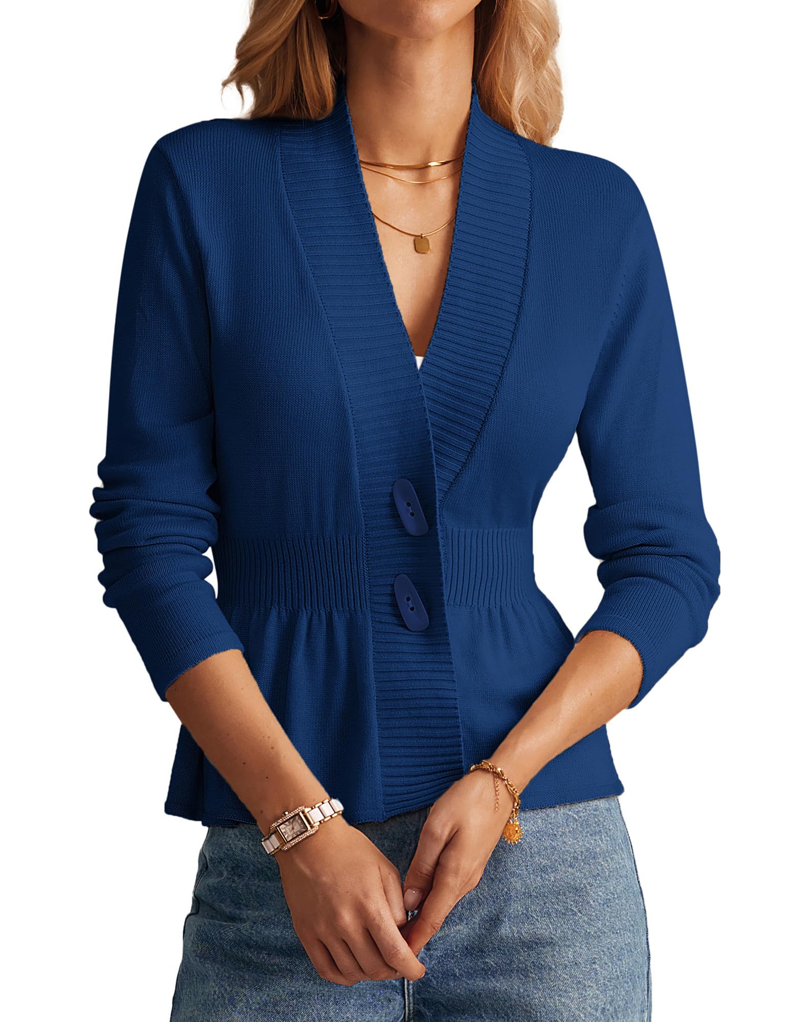Women Cardigan Sweaters 2025 Fall,Long Sleeve Cropped Sweater Coat Trendy,Button Front Peplum Tops Lightweight-image-15