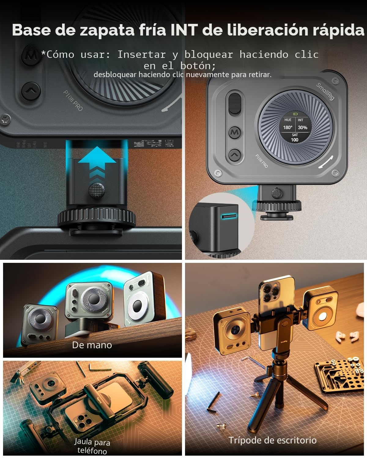 SMALLRIG Luz de Video RGB Vibe P108 Pro, Luz LED Portátil para Cámara para Fotografía, Luz de Zapata Fría, CRI95+, 2500-6500K, 12 Efectos, Accesorios de Luz de Relleno,Transmisión 4661