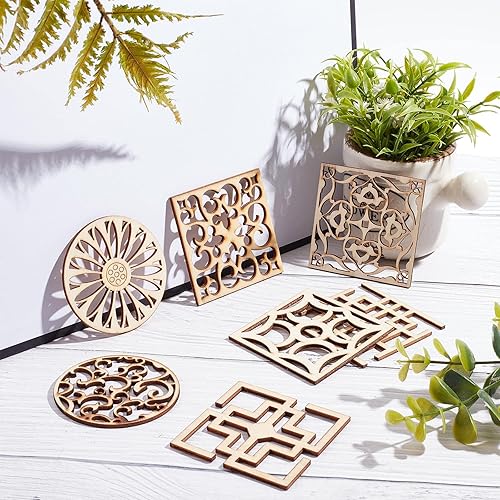 Miniatura 5 de GORGECRAFT 7 estilos 14 unids madera tallada Onlay Appliques Carving Decal Corner Craft Muebles sin pintar decoración de ventana de madera para