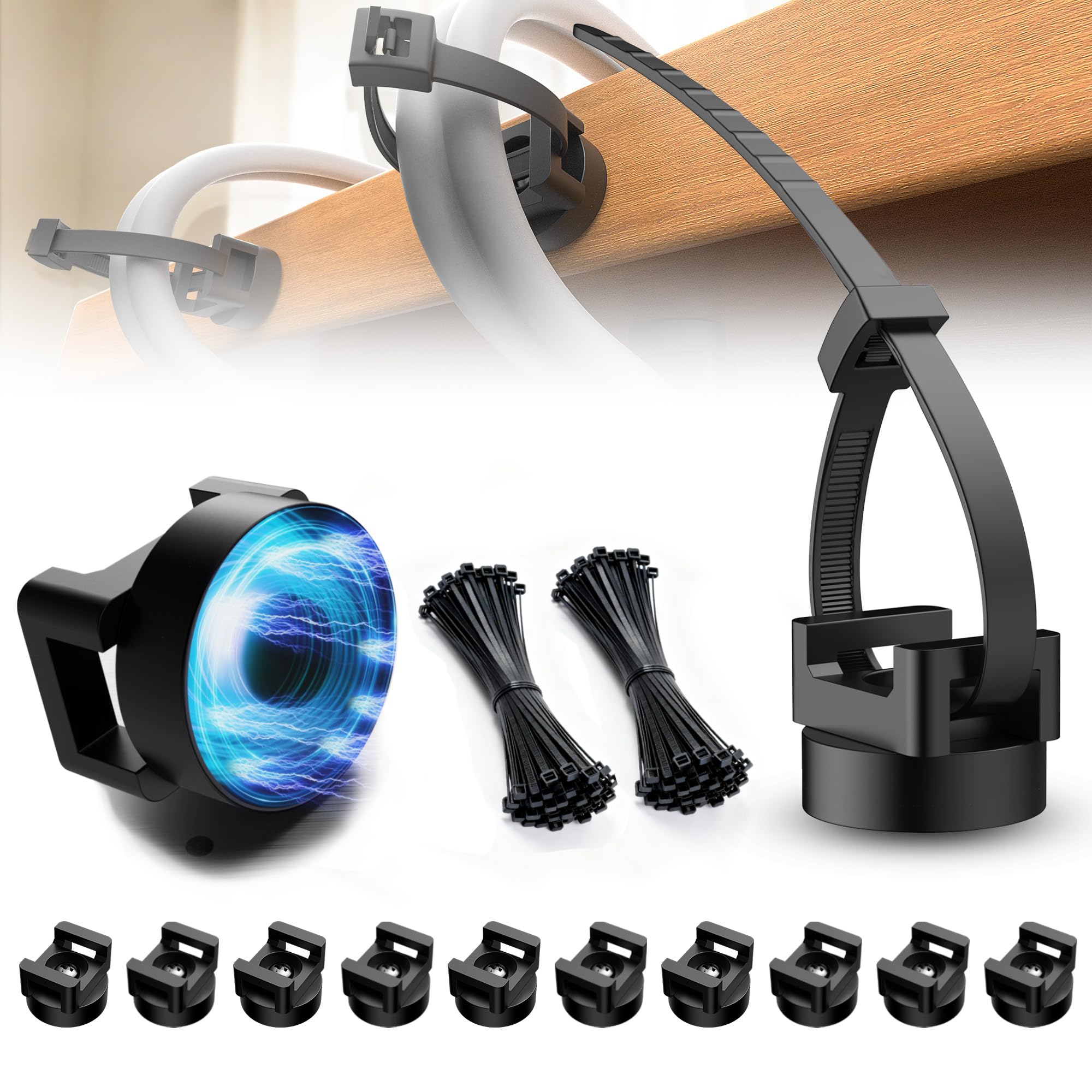 Photo 1 of 110 Pcs Magnetic Zip Tie Mount Base 26lbs Strong Magnetic Zip Tie Holder Multipurpose Magnet Cable Tie Clips Holder Wire Management Clips for Home Office Marine Electrical Wiring Organization Black