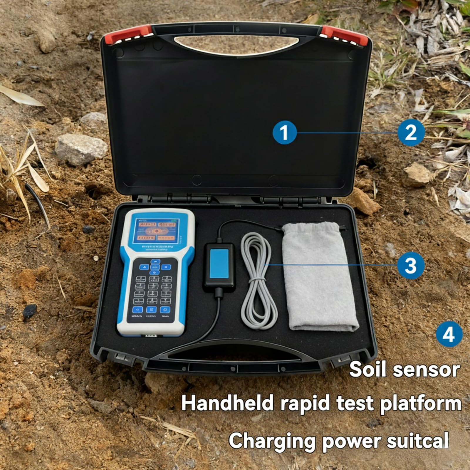 Testeur de sol numérique 7 en 1 pH, NPK, EC, humidité, température et humidité avec écran LCD couleur, enregistrement des données et export Excel pour l'agriculture et le jardinage