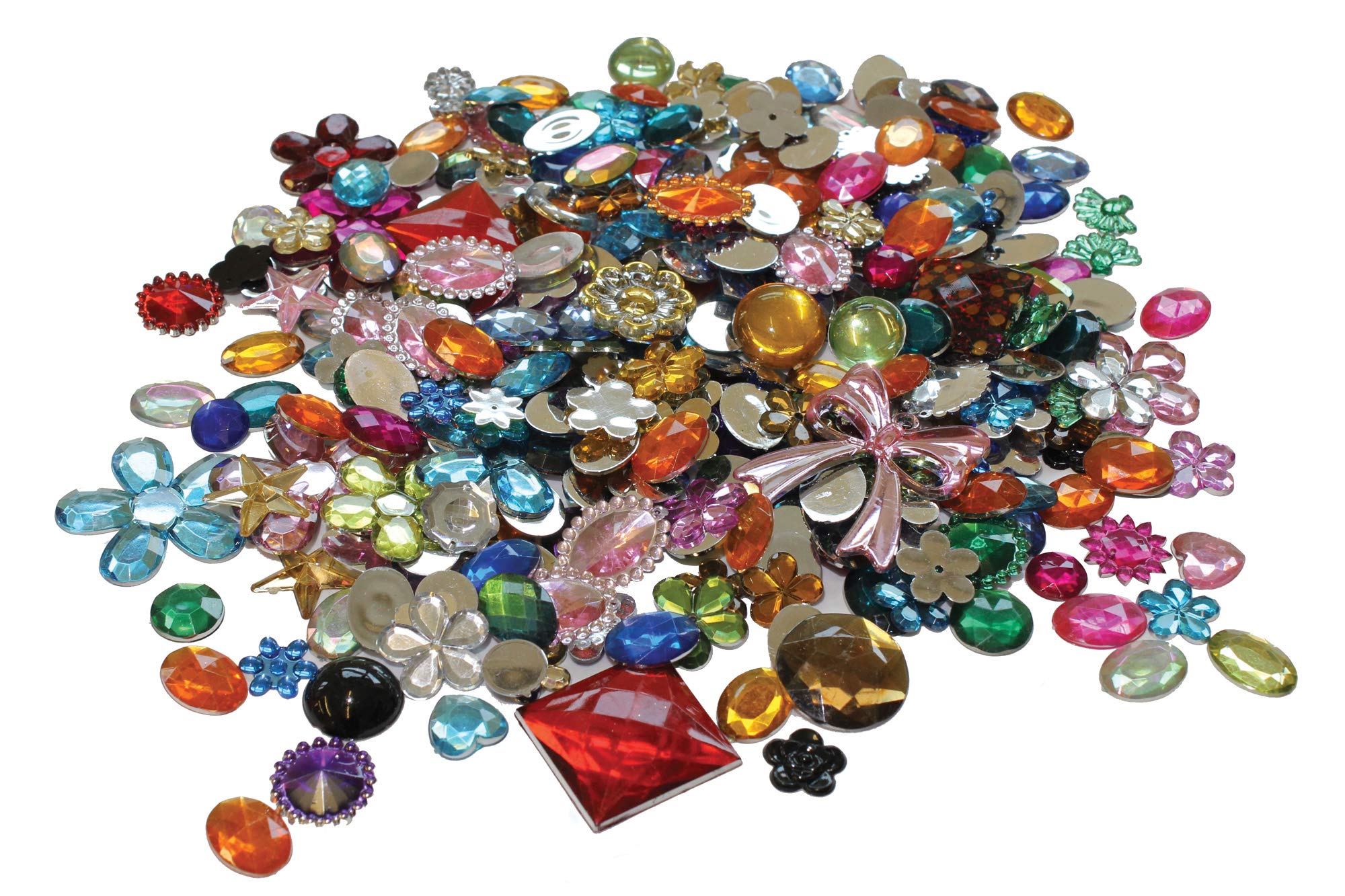 Bright Ideas Mixed Acrylic Jewels and Gemstones for Kids Arts and Crafts, Card Making, Crafting, Embellishments Large, Crown Sequins Mixed Colours and Sizes, Assorted 454g Bag. BI8071.