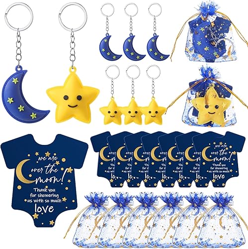 150 piezas de regalos de fiesta de baby shower, luna estrella, llaveros Twinkle Twinkle Little Star Baby Shower Favor, tarjetas de agradecimiento,