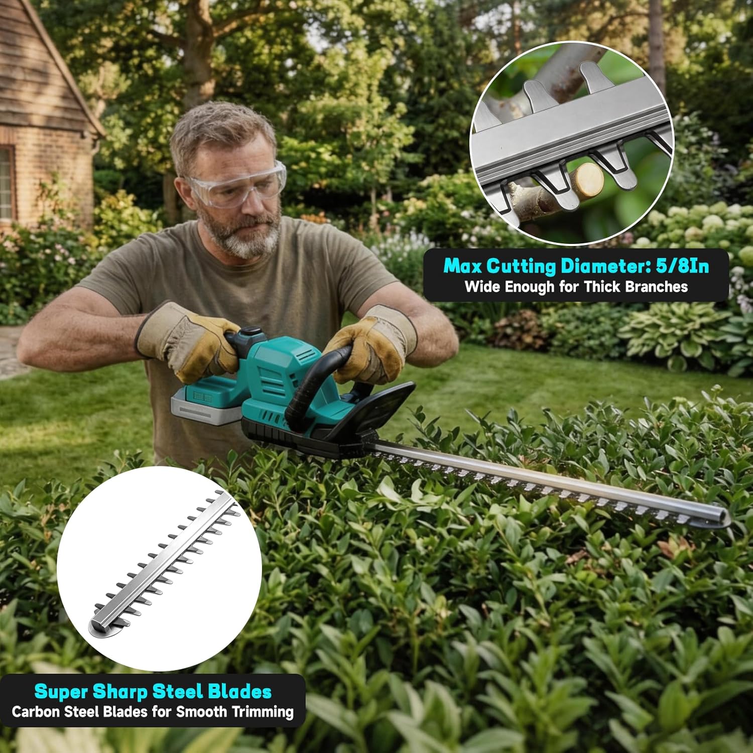 Cordless Hedge Trimmer 22-Inch Compatible with Makita 18V Battery, 3000RPM Brushless Motor Electric Hedge Trimmer, 180°Rotatable Head, Battery Powered Bush Trimmer for Yard, Garden(Tool Only)