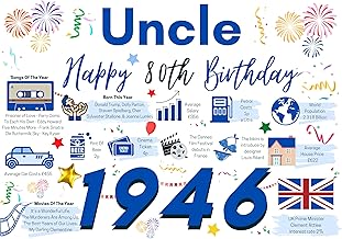 80th Birthday Card For Uncle, Birthday Card For Him, Happy 80 Greetings Card Born In 1946