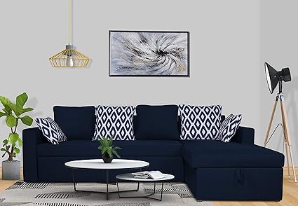 Adorn India Straight Line 5 Seater Corner Cum Bed Rhombus Right Hand Side(Blue)