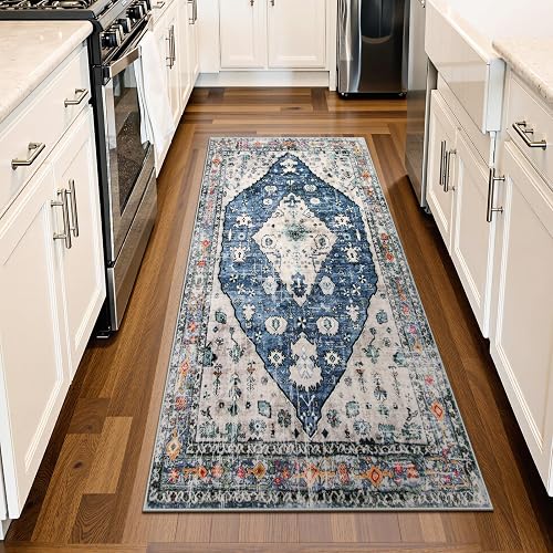 Lahome Felice Boho Tribal Runner Rug, 2x4.3 Blue Hallway Runners