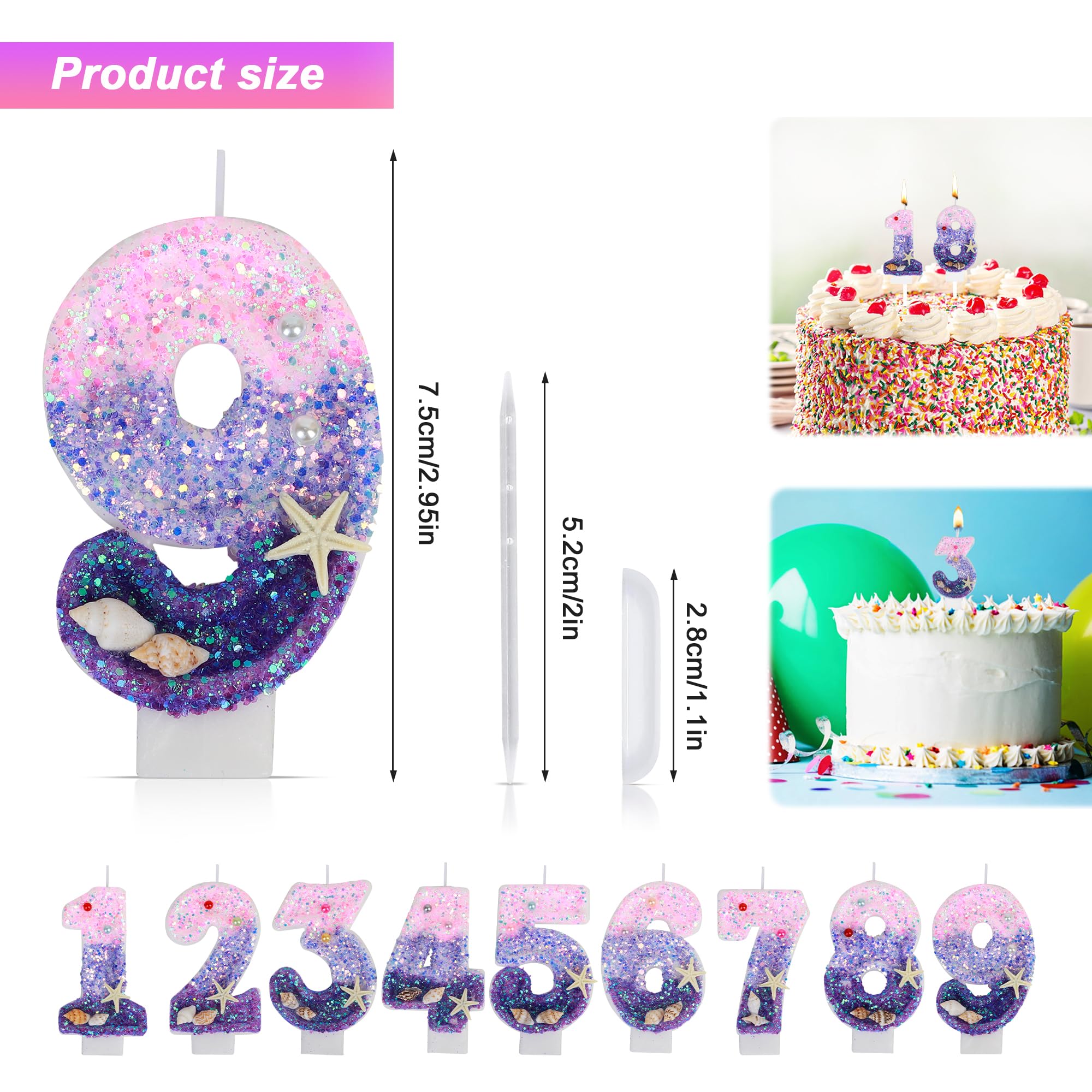 20 Bougies D'anniversaire Coloris Sirène, 6cm