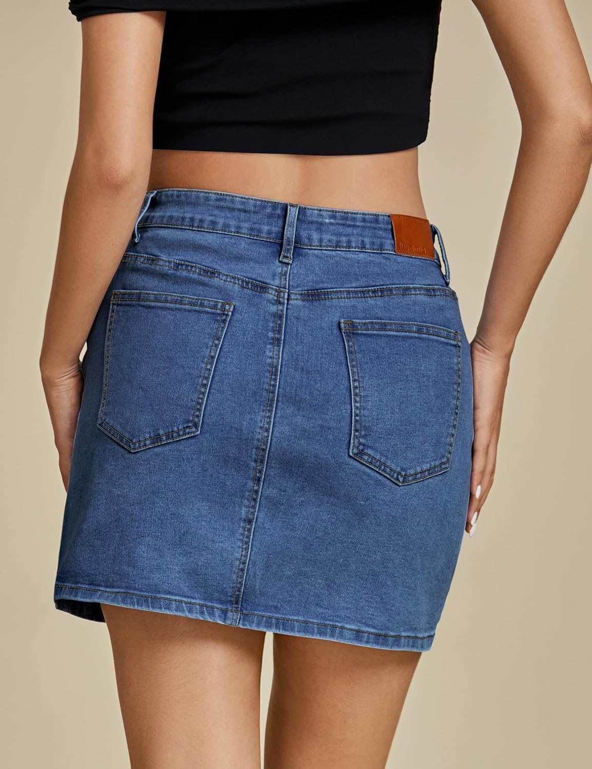 luvamia Jean Skirts for Women Denim High Waisted Stretchy Denim Skirt with Slit Trendy Casual Slim Fit Short Skirts - Image 2