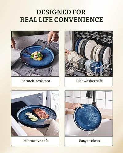 Miniatura 8 de famiware Star - Juego de platos llanos para 6, 10 pulgadas, resistentes a los arañazos, vajilla de cerámica, platos rústicos modernos de cocina,