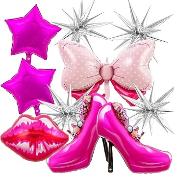 Girl Balloons, 11 PCS Hot Pink Metallic Balloon Princess Aluminum Foil Balloons for Pink Theme Party Supplies, Birthday, Baby Shower, Wedding and Bachelorette Party Decorations