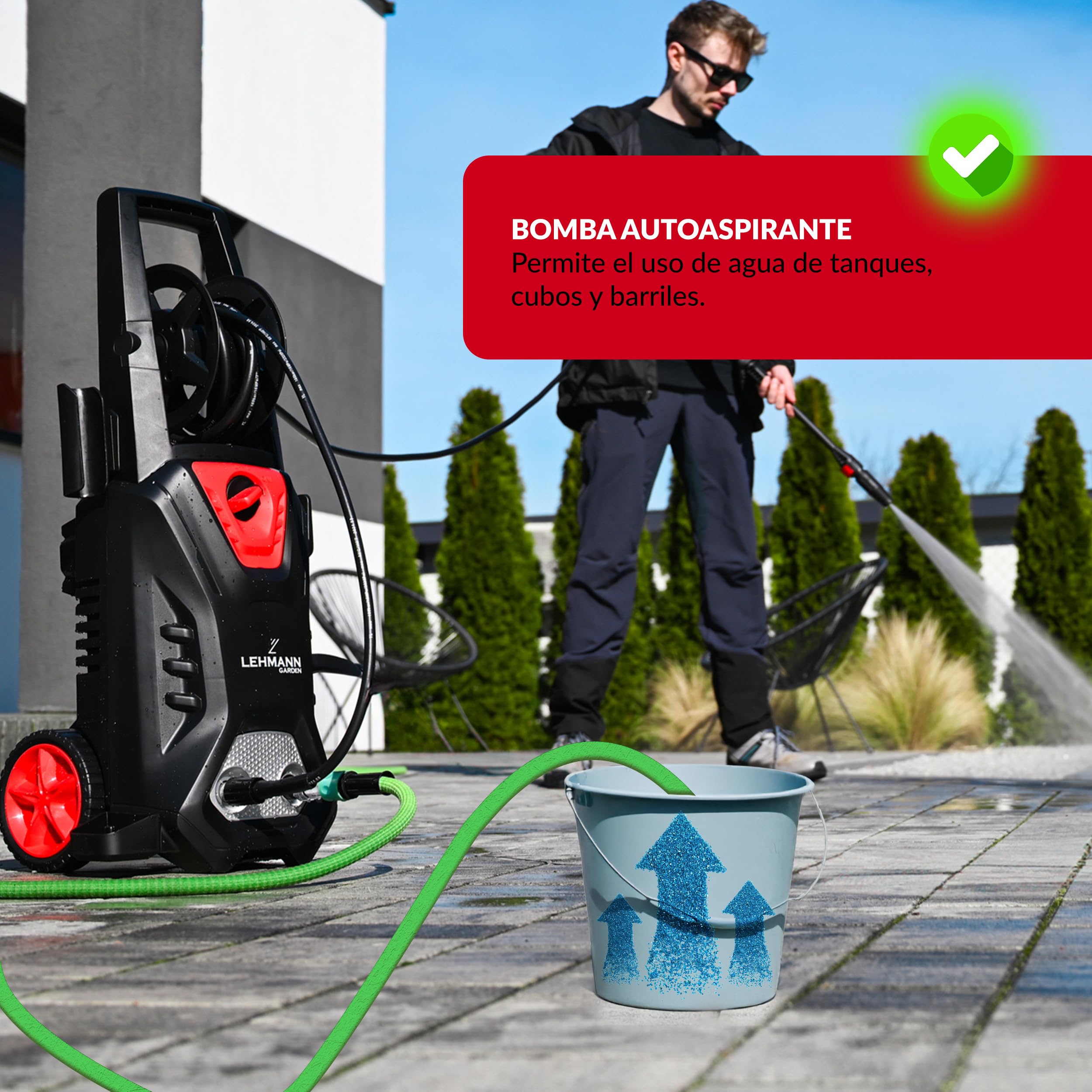 Lehmann Hidrolimpiadora de Alta Presion Hudson, 1800W, Presión Máx. de 220 Bares, 450 l/h, Bomba de Aluminio, Manguera de Alta Presión de 5 m, Limpiadora de Superficies Compacta
