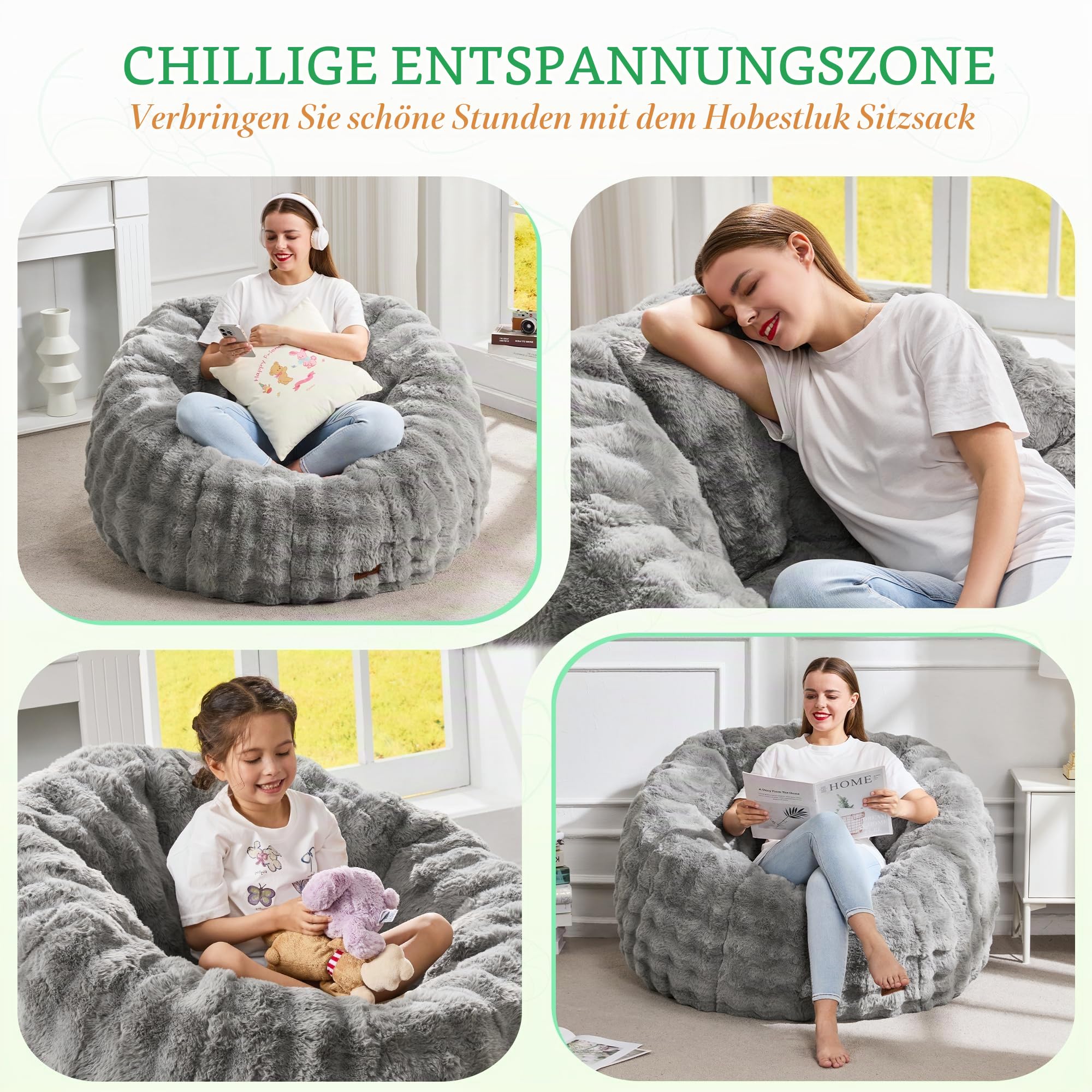 Hobestluk Übergroßer Sitzsack für Erwachsene, Donut-Form (Bubble Grey) | Spezielles Donut-Design, Memory-Schaum-Füllung, bequemes gefülltes Sofa, Entspannen, Lesen oder Spielen, weicher Blasenstoff