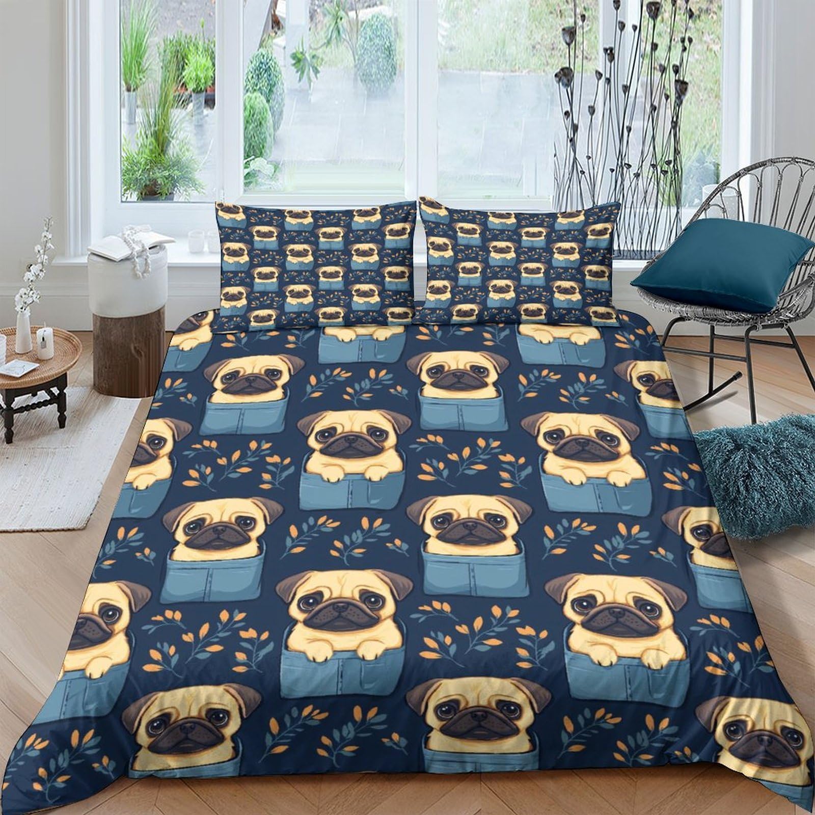 Ctjqhvkz Style-3 3D Printed Pug Dog Pattern Fitted Sheet Microfiber Soft Breathable Cartoon Pet Mattress Cover For Bedroom Guestroom Decor Single（135X200cm）