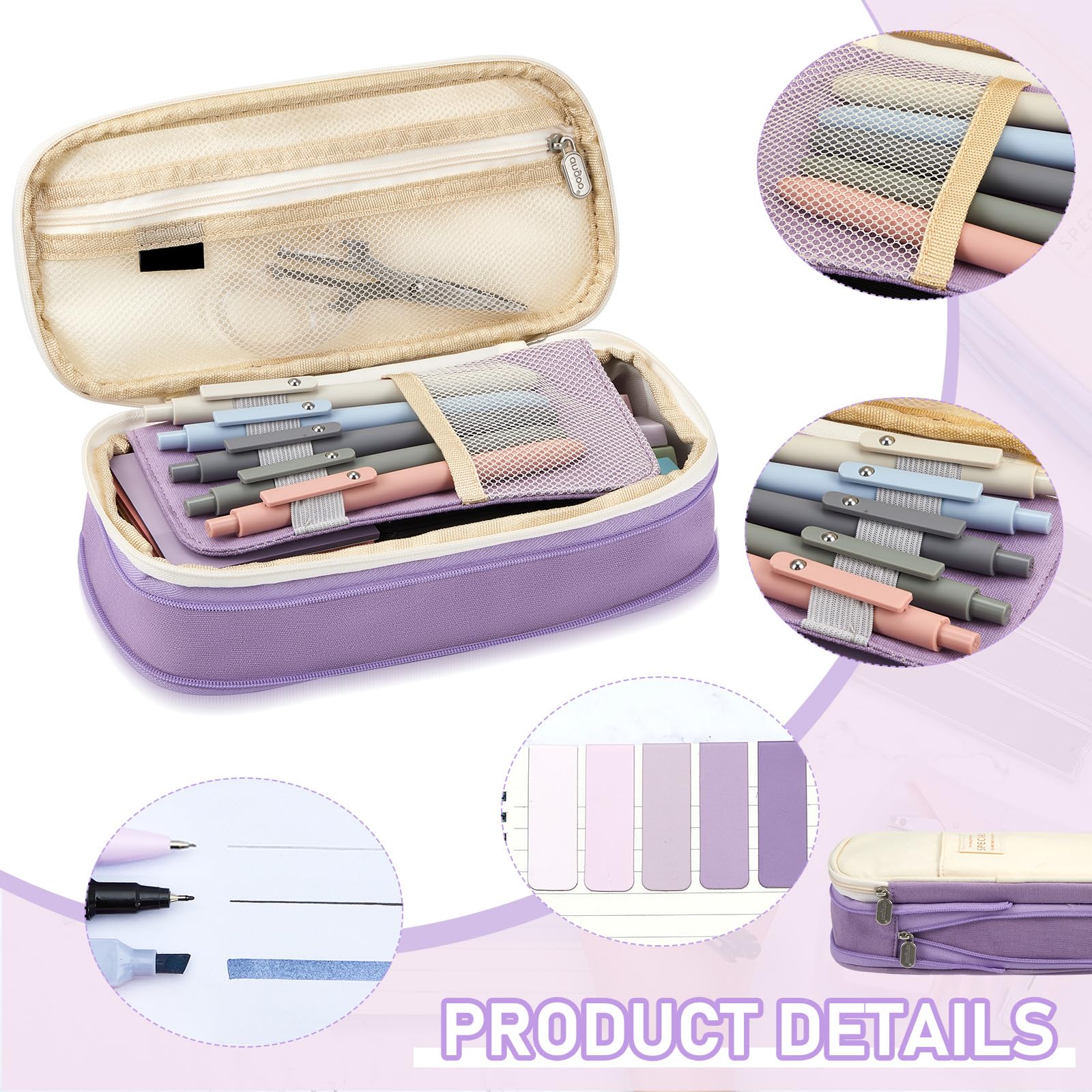 Sinload Kit de anotación de libro estético de 60 piezas, estuche con marcador de gel, lápiz mecánico, marcadores magnéticos, pestañas adhesivas transparentes, mini suministros de oficina (morado)