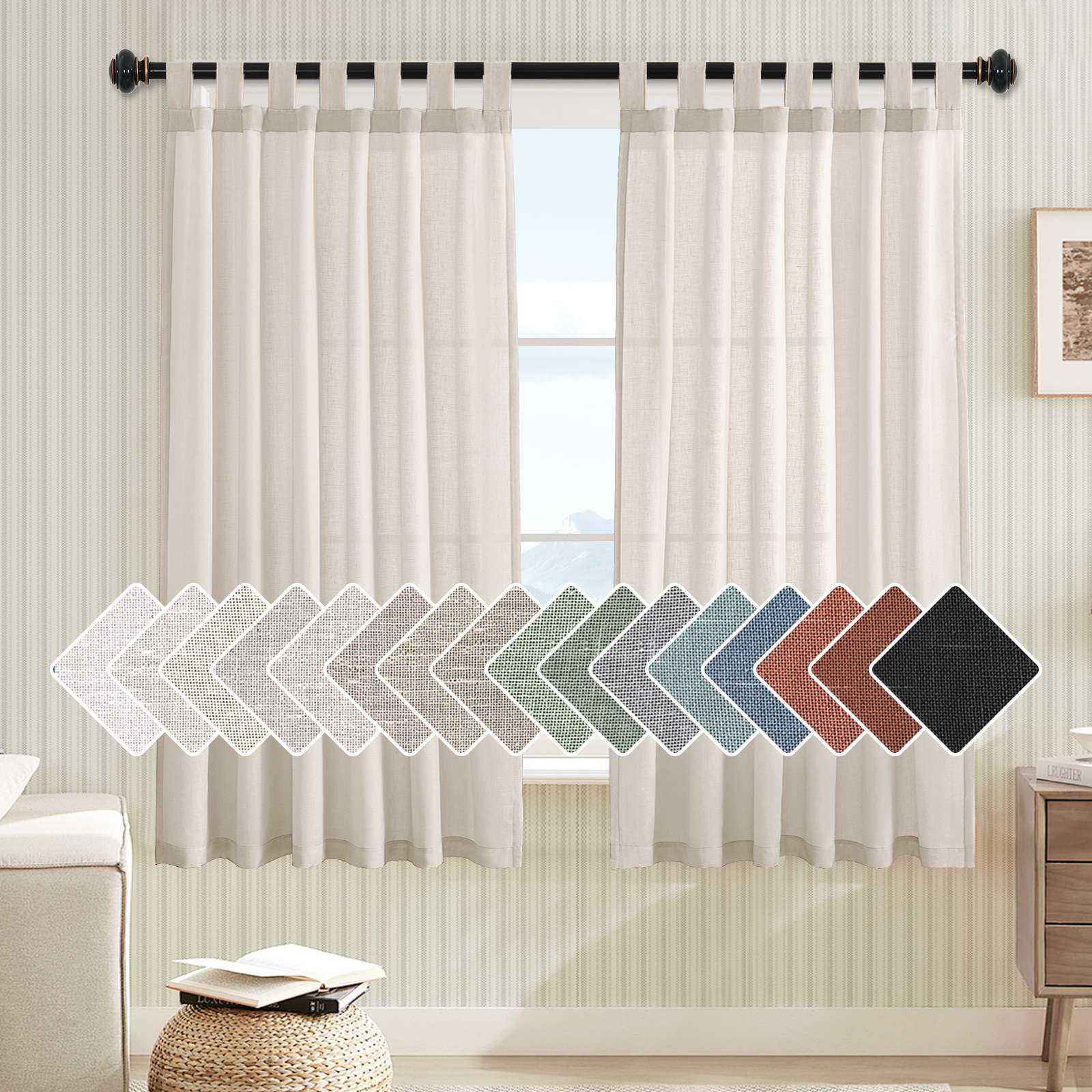 Photo 1 of H.VERSAILTEX Living Room Linen Curtains Home Decorative Tab Top Curtains Privacy Added Energy Saving Light Filtering Window Treatments Draperies, 2 Panels, 52 x 63 - Inch, Heathered Natural