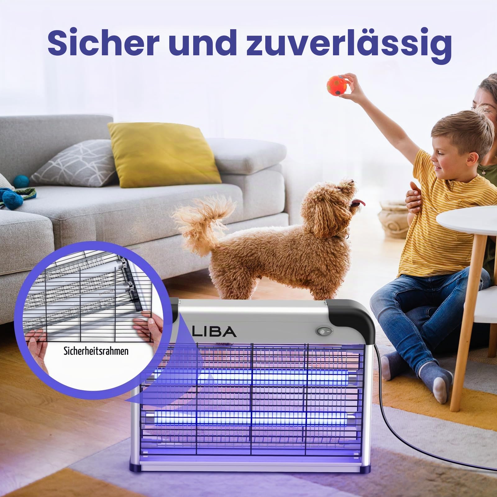 LiBa Elektrischer Insektenvernichter, Insekten und Fliegenvernichter, 20W Insektenfänger für Mücken, Fliegen und Motten, Fliegenvernichter Abwehr mit 2 Ersatzbirnen und abwaschbarer Ablage