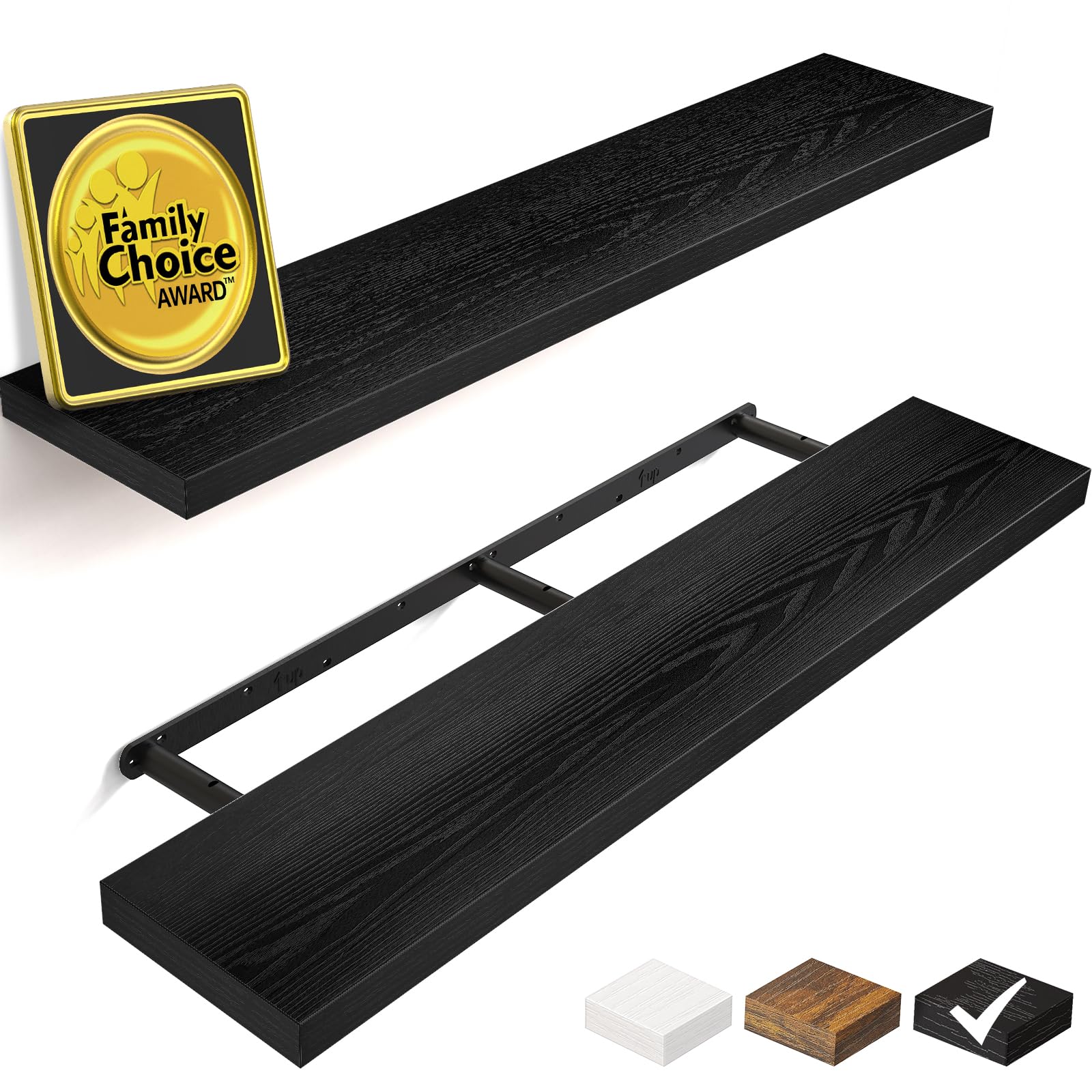 BAYKA Floating Shelves for Wall, 36 inches Long Wall Mounted Rustic Wood Shelves for Bathroom, Bedroom, Living Room, Kitchen, Office, Hanging Shelf for Books/Storage/Decor(Black,Set of 2)