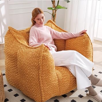 47" Bean Bag Chairs Large Bean Bag Couch for Adults Stuffed Sofa Chair Comfy Giant Bean Bag Chair with Armrest for Living Room,Reading, Playing or Relaxing Yellow, Single seat