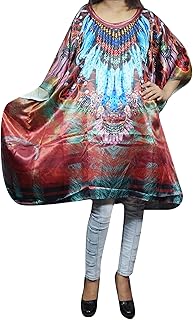 Mogul Interior Womens Beach Kaftan Resort Wear Summer Kimono Dress Short Kaftans One Size Red,Blue