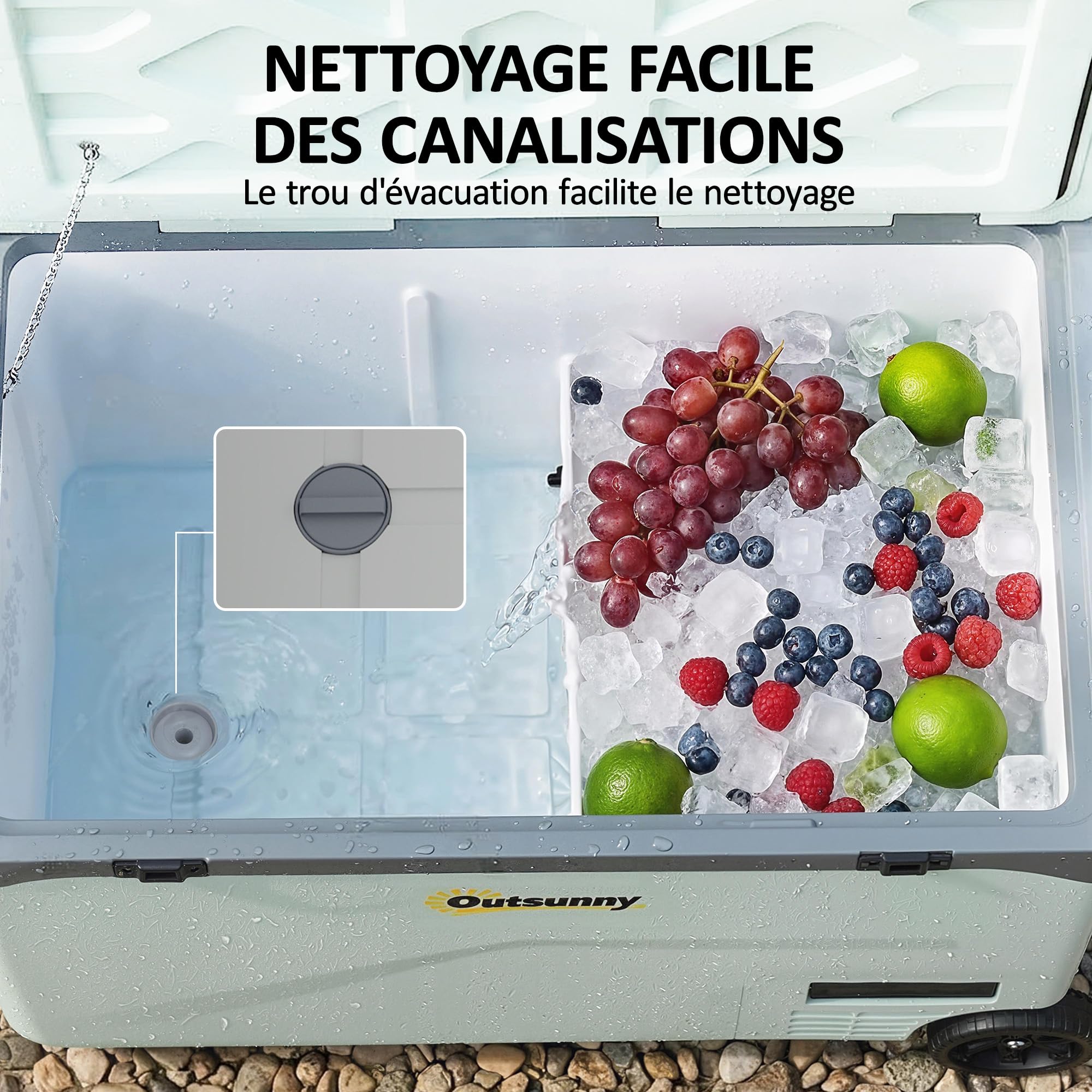 Outsunny Réfrigérateur de Voiture à Compression 42,5 L avec Contrôle via Application, Glacière Électrique Portable avec Roues et Poignée, 12V/240V, -20 °C à 20 °C, Camion, Camping-car, Bateau, Vert