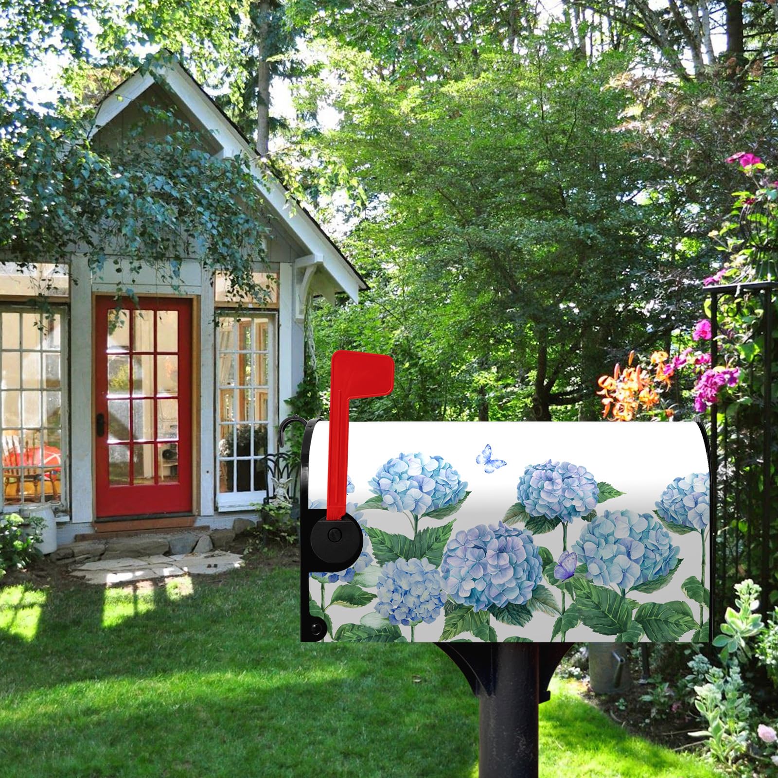 Dacawin Hydrangea Flowers Magnetic Mailbox Cover Spring Summer Blue Floral Mailbox Covers Standard Size 18 x 21 Inch Outdoor Letter Post Box Wraps for Garden Yard Home Decor