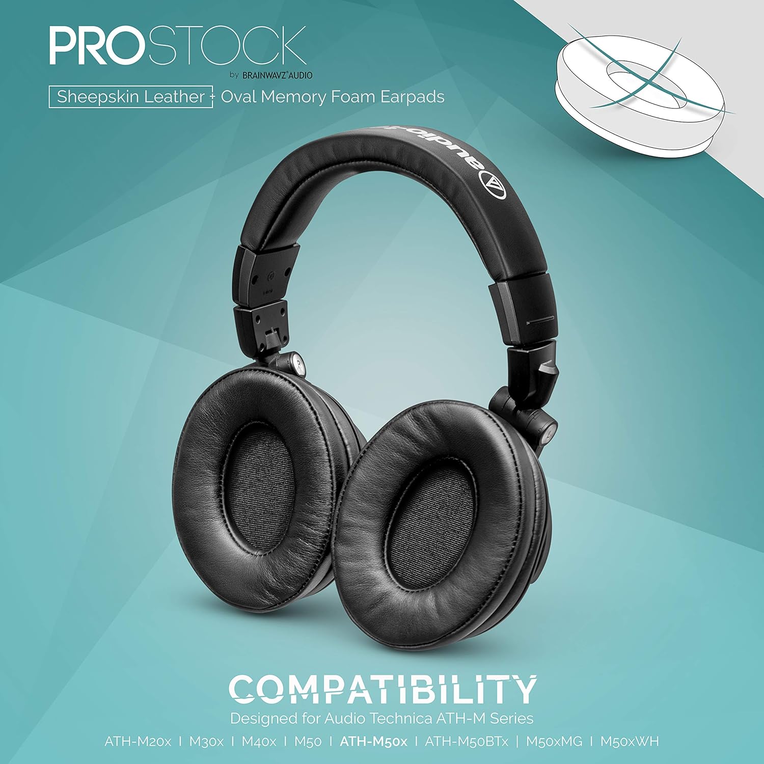 Brainwavz Sheepskin ProStock ATH M50X Upgraded Earpads, Improves Comfort & Style Without Changing The Sound - Custom Crafted Ear Pad Design for ATH-M50X M50BTX M20X M30X M40X Headphones, Black