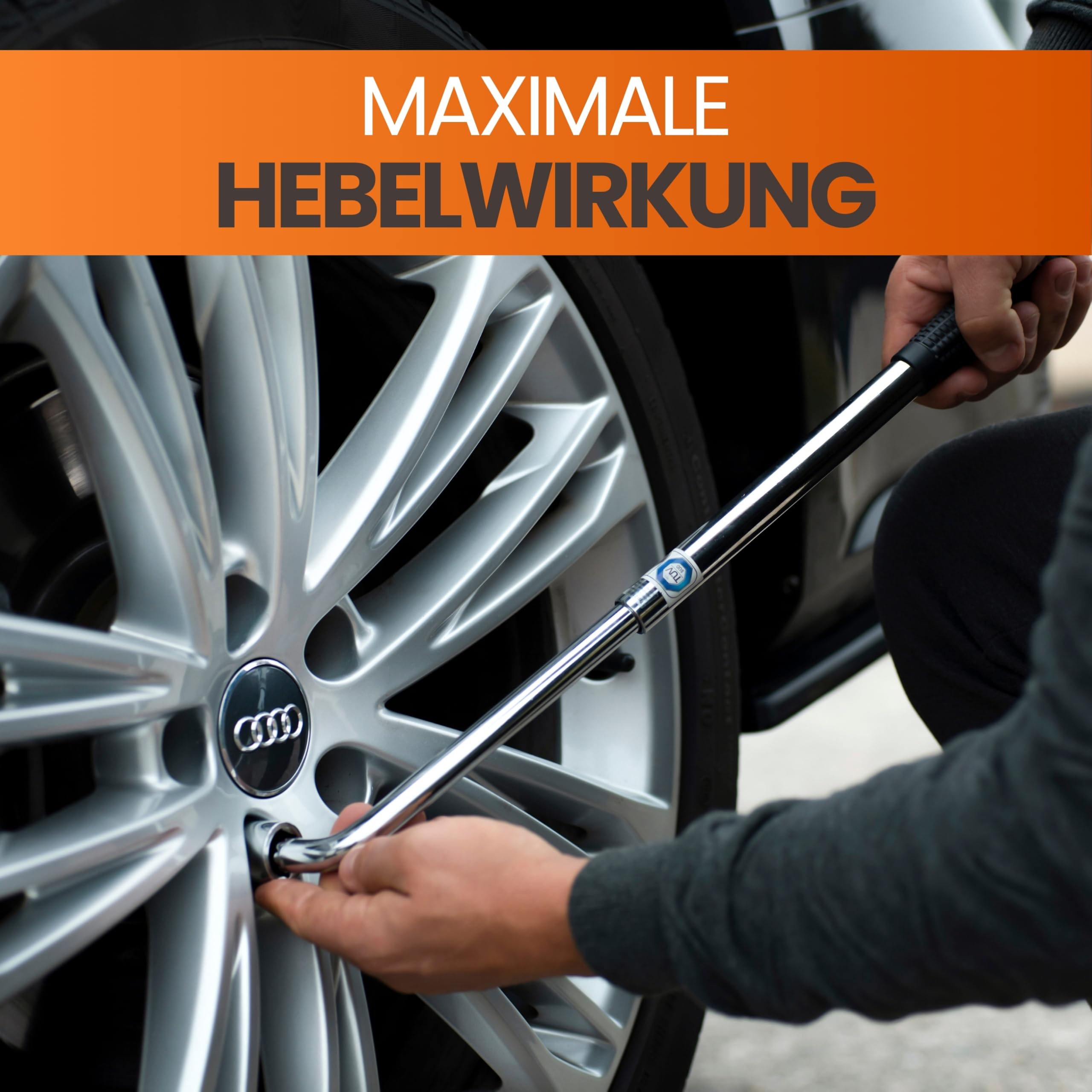 bonsport Teleskop Radmutternschlüssel Auto 17/19mm - Inkl. 3er-Set Felgenüsse & 8er-Set Reifenmarkierer - Radschlüssel ausziehbar - 1/2 Zoll Radschraubenschlüssel